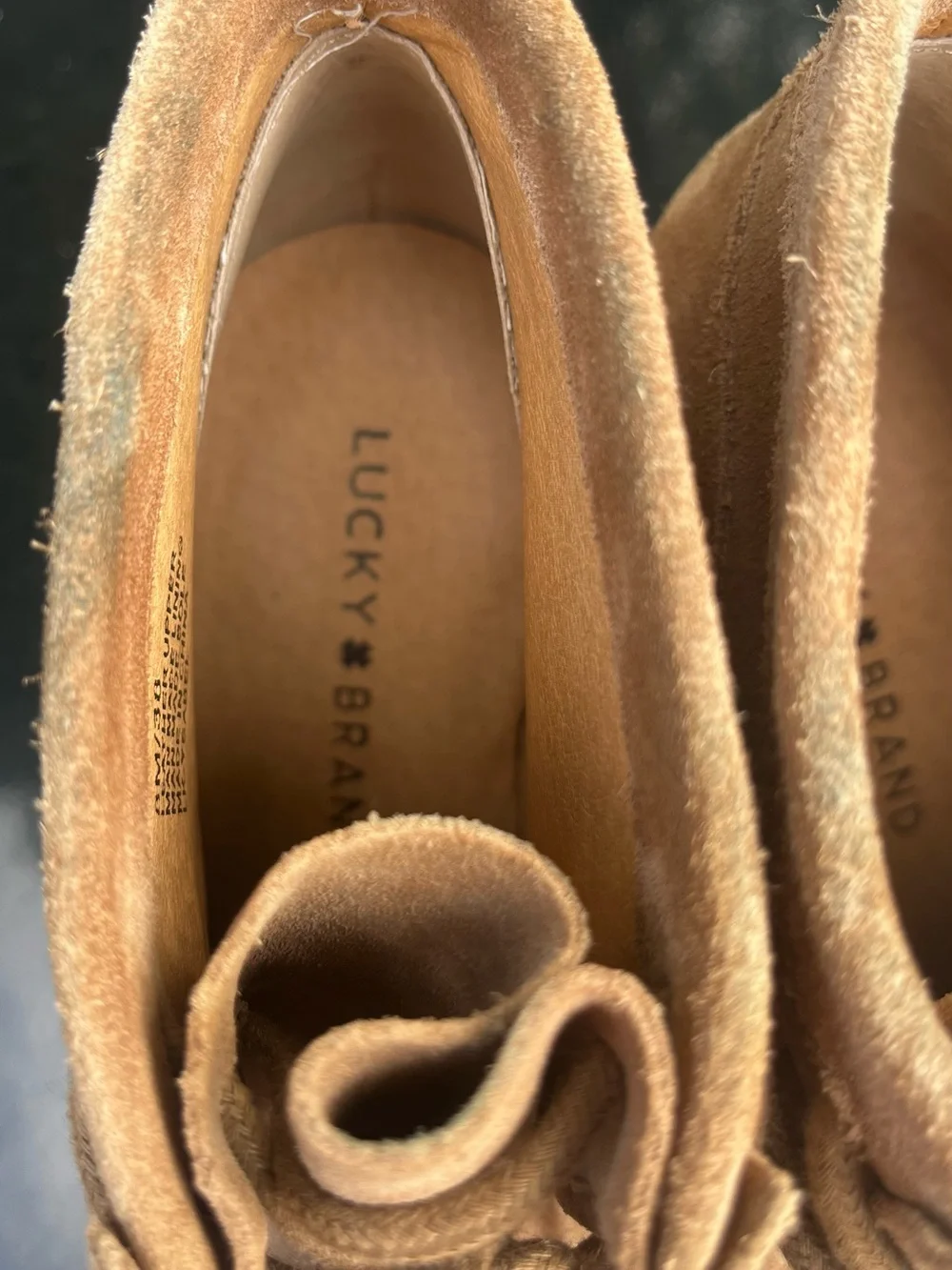 Lucky Brand Ysabel Suede Lace-Up Wedge Ankle Booties Tan size 8